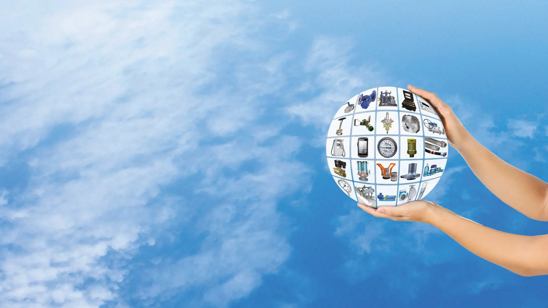 Hands holding a globe of gas equipment